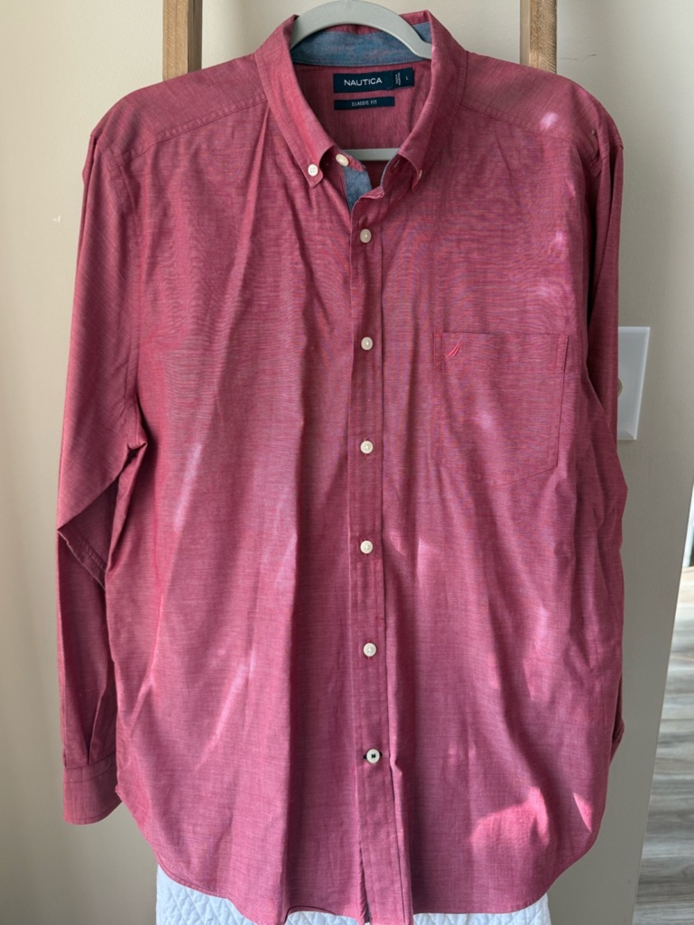 Nautica Men's Long-Sleeve Button-Down Shirt - Coral Red